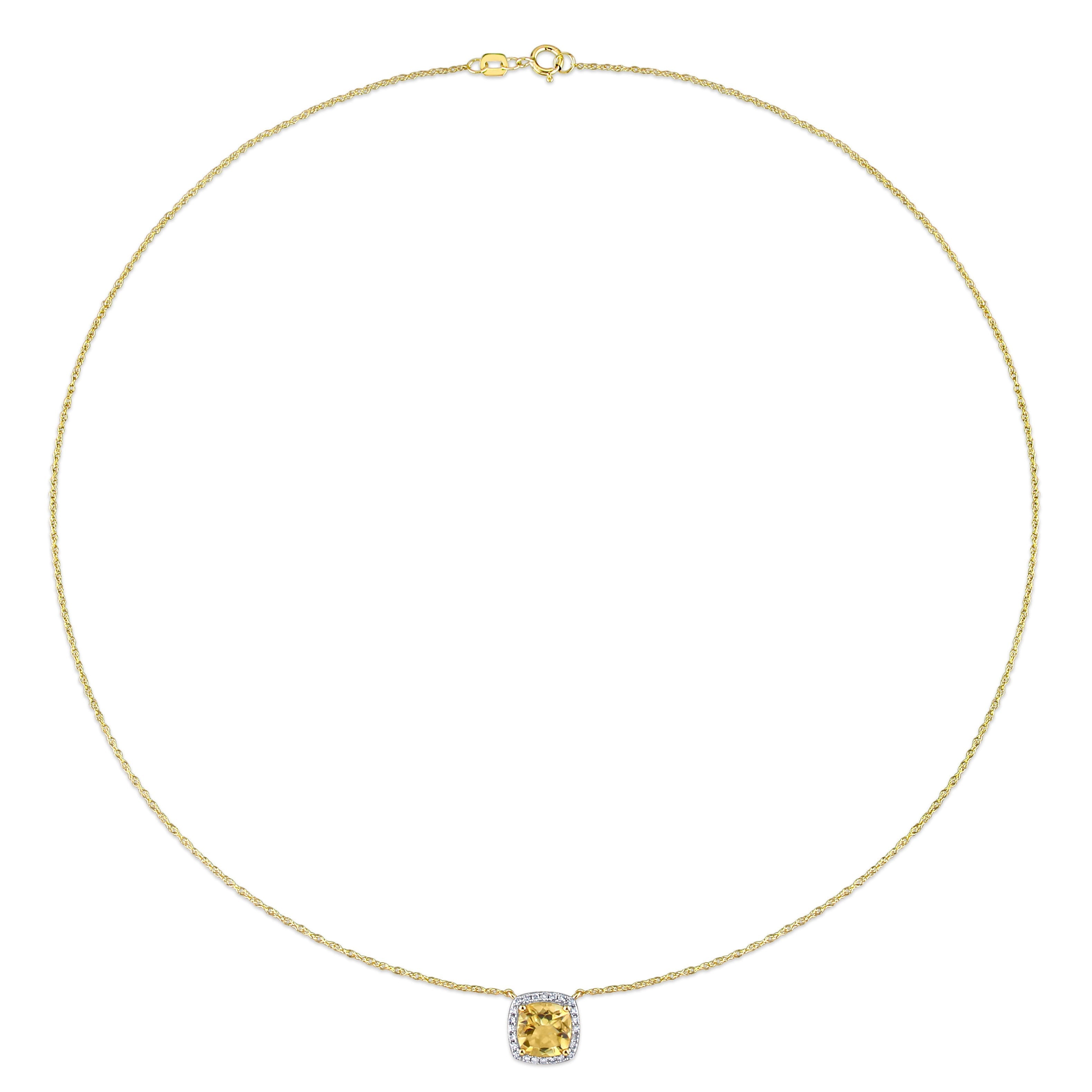  Studio Works 1 1/3 CT TGW Citrine and 1/8 CT TW Diamond Halo 10K Yellow Gold Necklace - Yellow - Bonton