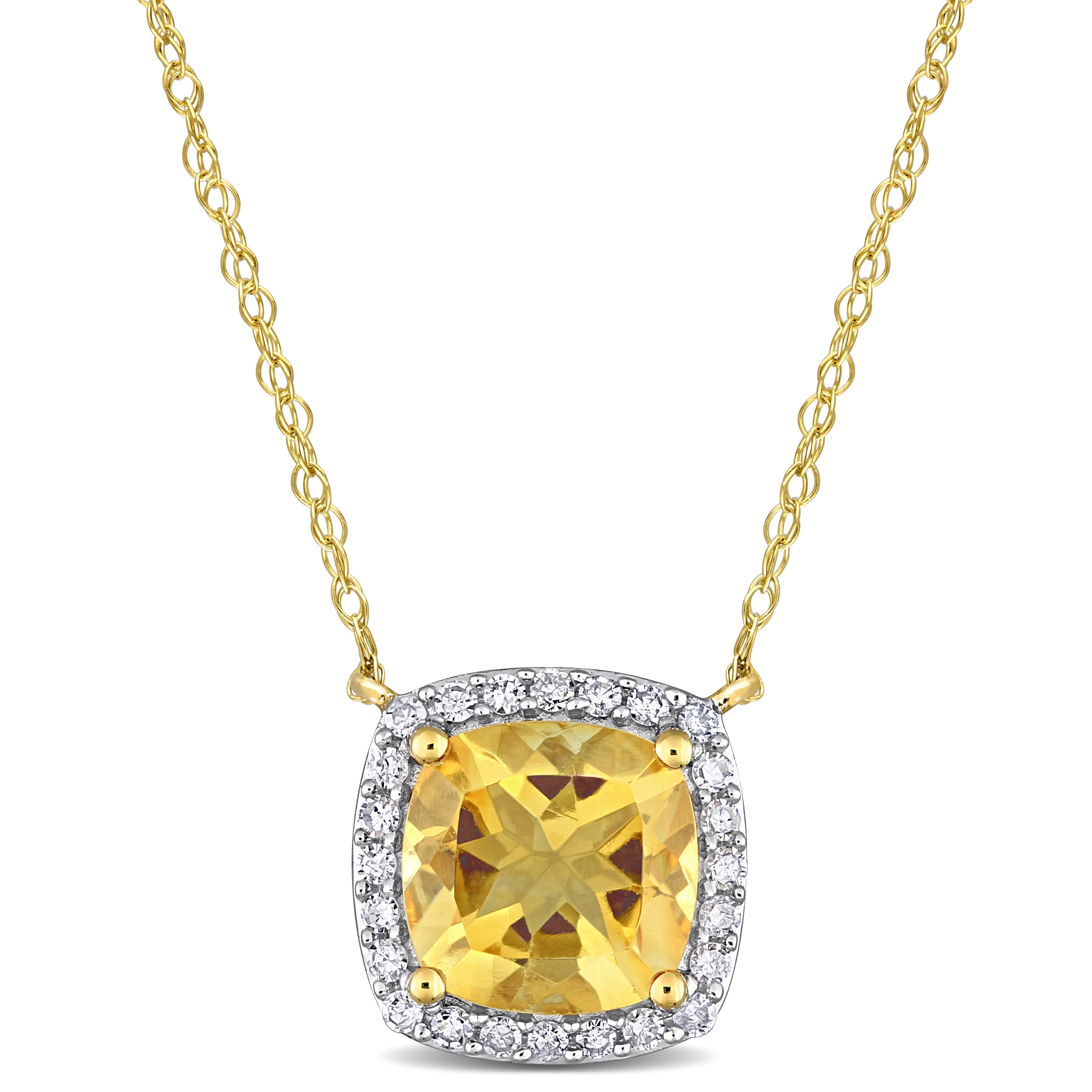  Studio Works 1 1/3 CT TGW Citrine and 1/8 CT TW Diamond Halo 10K Yellow Gold Necklace - Yellow - Bonton