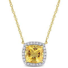 1 1/3 CT TGW Citrine and 1/8 CT TW Diamond Halo 10K Yellow Gold Necklace