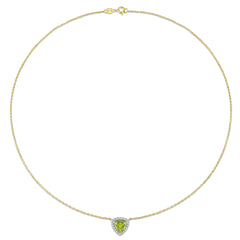 1 1/2 CT TGW Peridot and White Topaz Halo 10K Yellow Gold Necklace