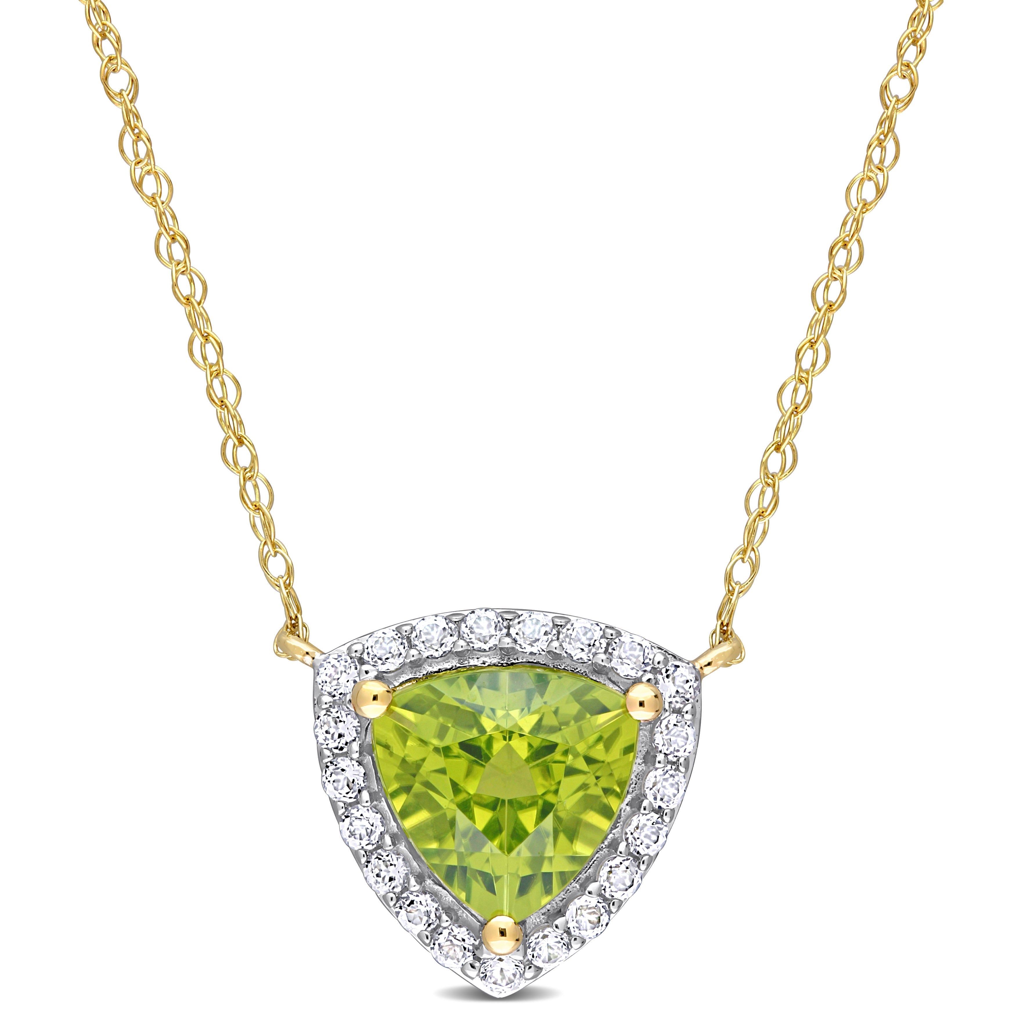  Studio Works 1 1/2 CT TGW Peridot and White Topaz Halo 10K Yellow Gold Necklace - Green - Bonton