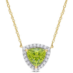 1 1/2 CT TGW Peridot and White Topaz Halo 10K Yellow Gold Necklace