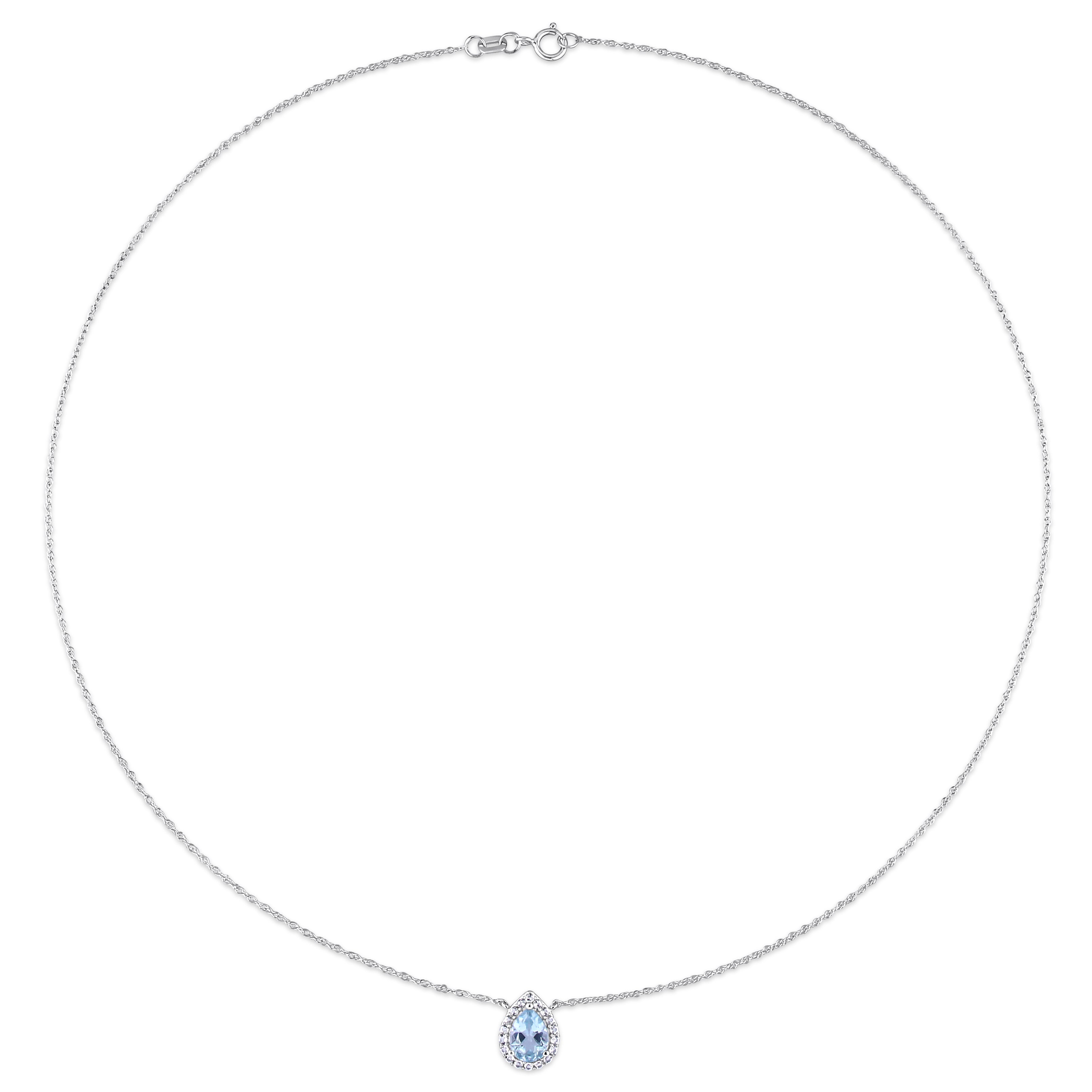  Studio Works 1 1/10 CT TGW Sky Blue Topaz and White Topaz Halo 10K White Gold Necklace - Blue - Bonton