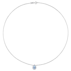 1 1/10 CT TGW Sky Blue Topaz and White Topaz Halo 10K White Gold Necklace