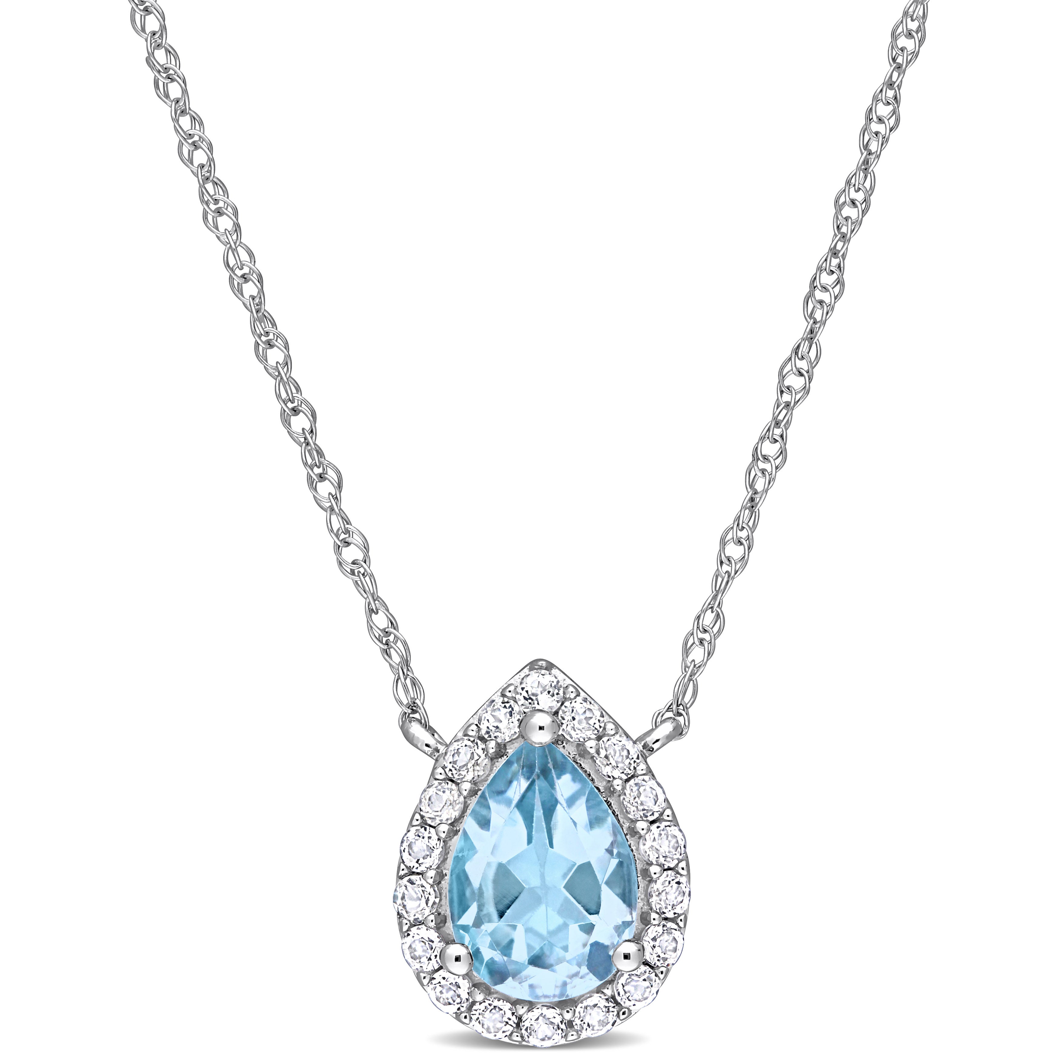  Studio Works 1 1/10 CT TGW Sky Blue Topaz and White Topaz Halo 10K White Gold Necklace - Blue - Bonton