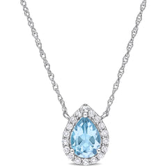 1 1/10 CT TGW Sky Blue Topaz and White Topaz Halo 10K White Gold Necklace