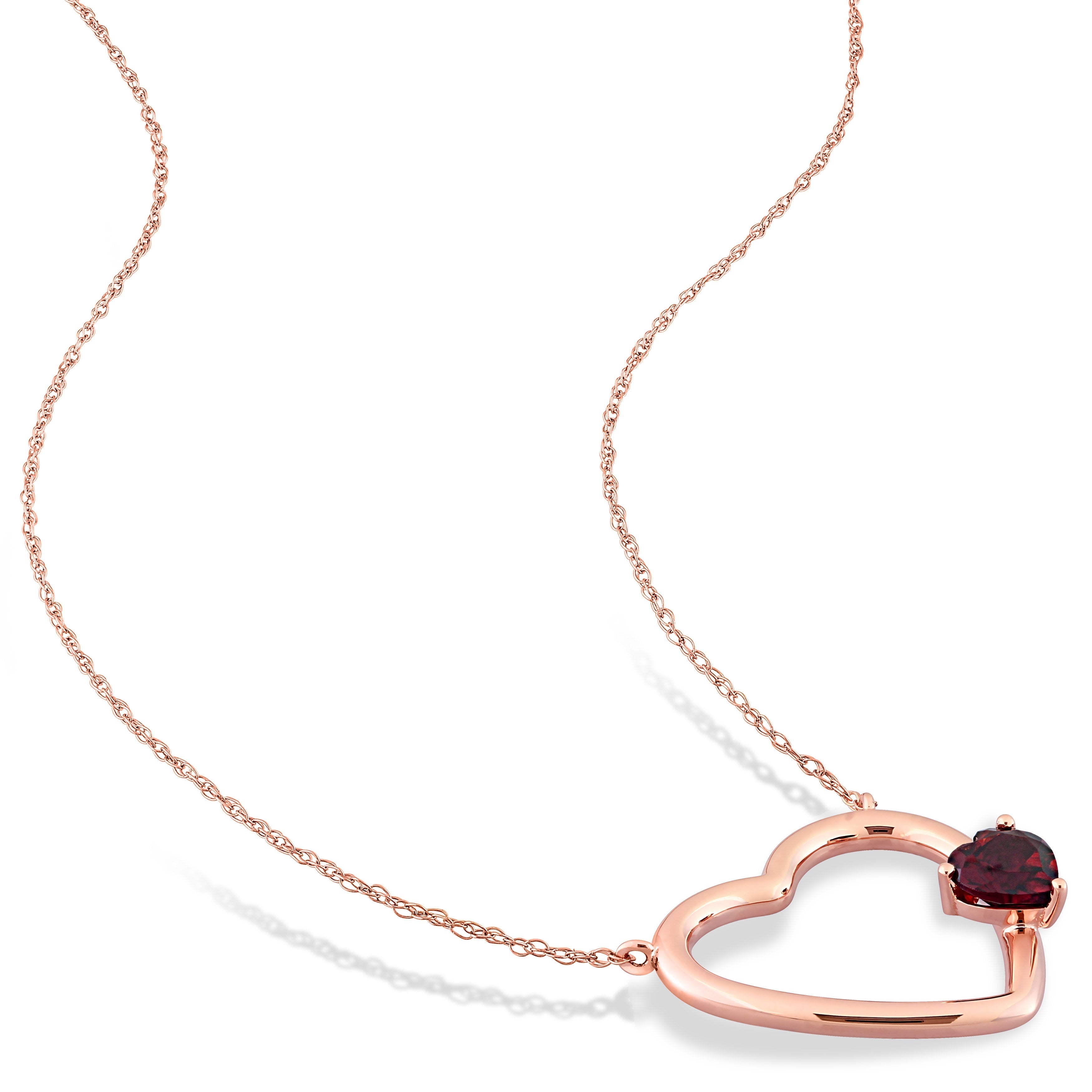  Studio Works 1/2 CT TGW Garnet 10K Rose Gold Open Heart Pendant Necklace - Red - Bonton