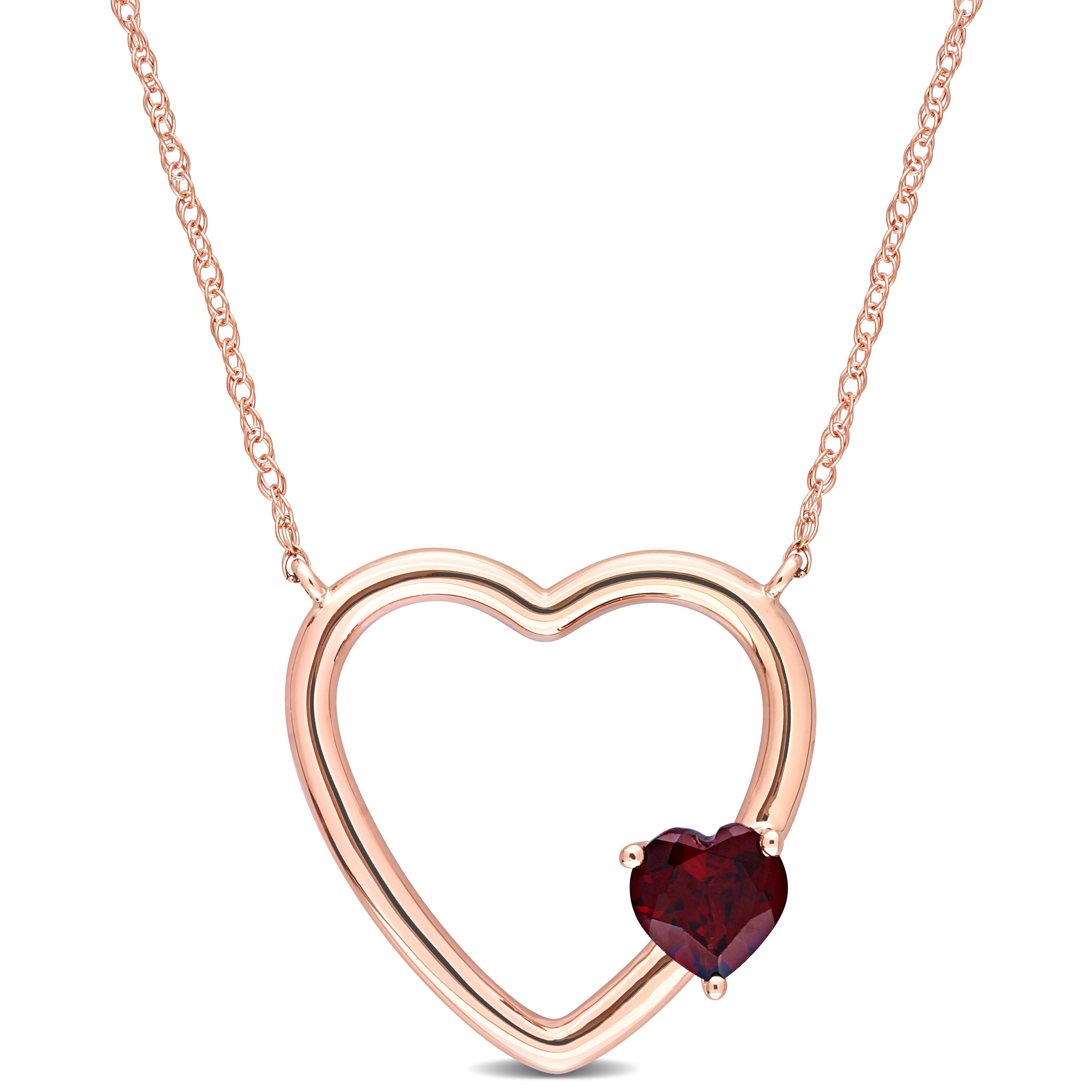  Studio Works 1/2 CT TGW Garnet 10K Rose Gold Open Heart Pendant Necklace - Red - Bonton