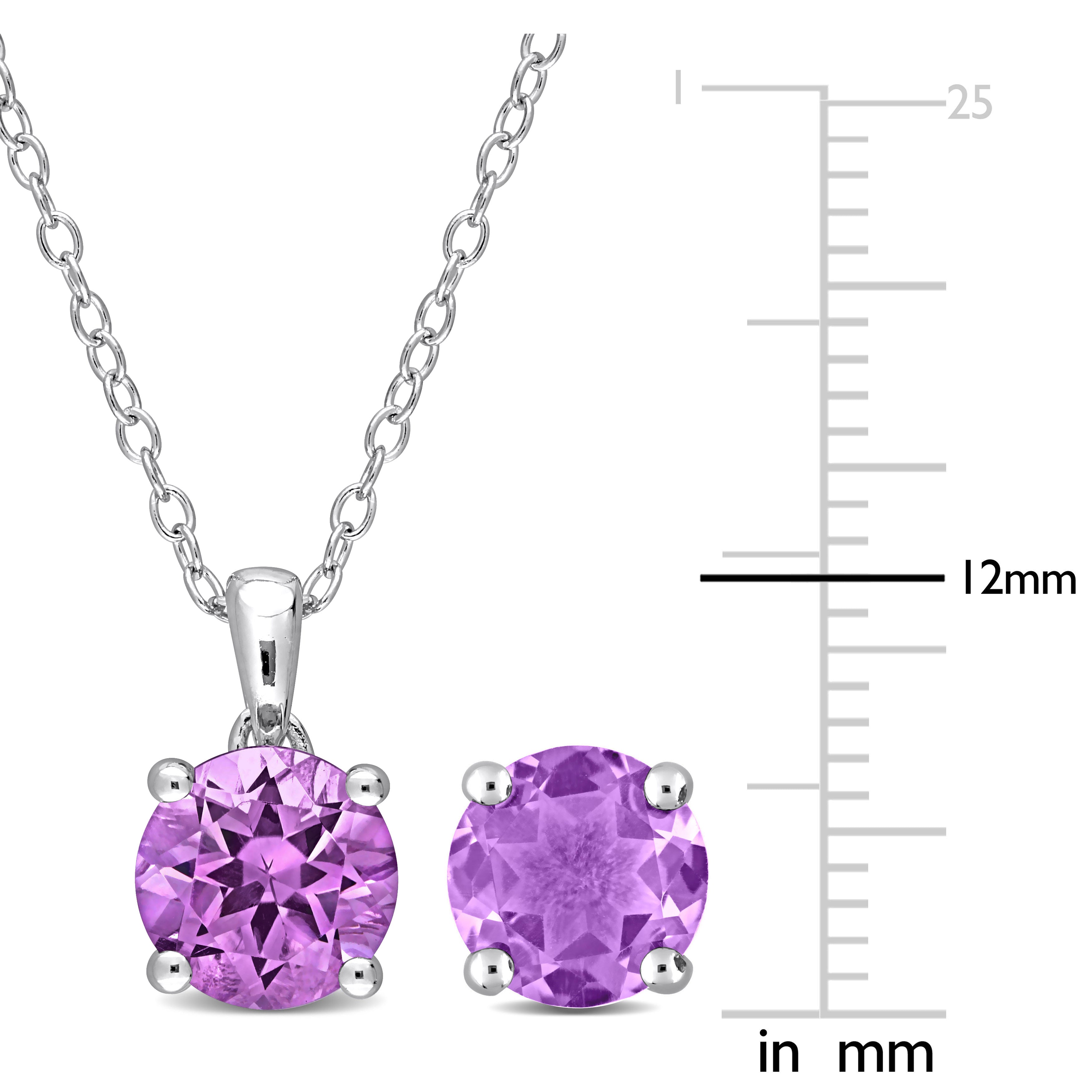  Studio Works Amethyst Solitaire Stud Earring and Pendant Set - Purple - Bonton