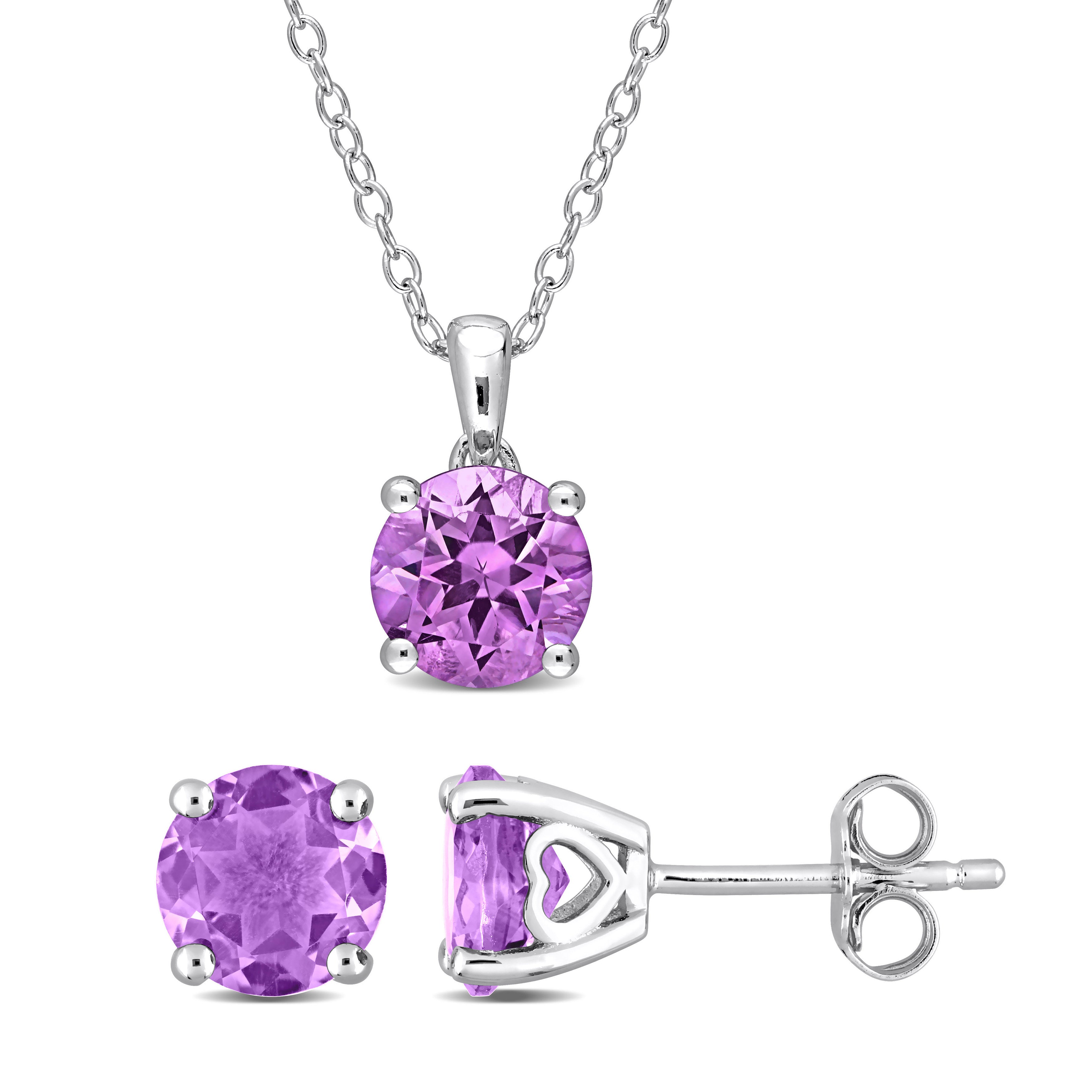  Studio Works Amethyst Solitaire Stud Earring and Pendant Set - Purple - Bonton