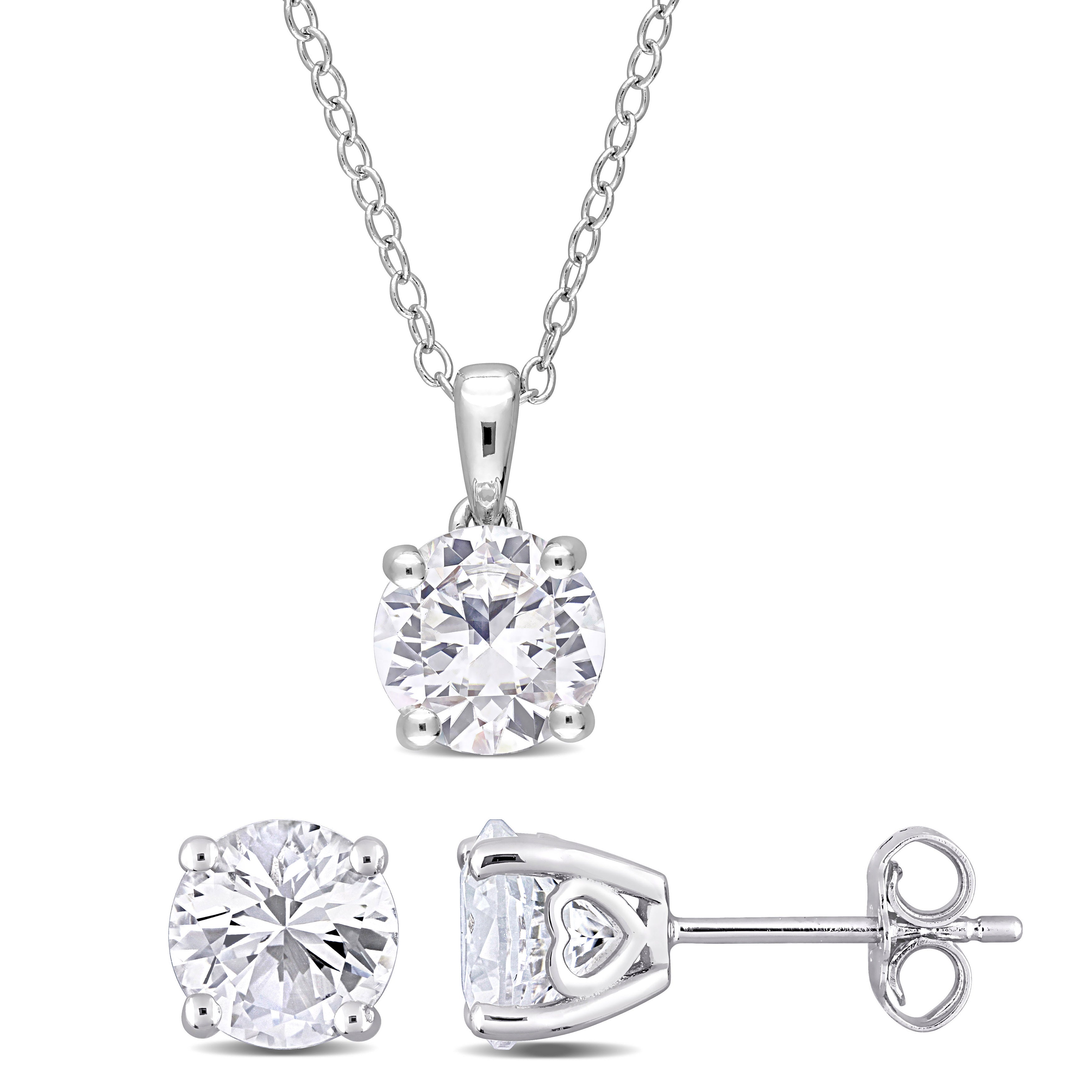  Studio Works 4 7/8 CT TGW Created White Sapphire Solitaire Stud Earring and Pendant Necklace Set - White - Bonton