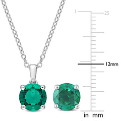 Created Emerald Solitaire Stud Earring and Pendant Set