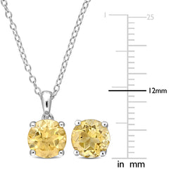 Citrine Solitaire Stud Earring and Pendant Set