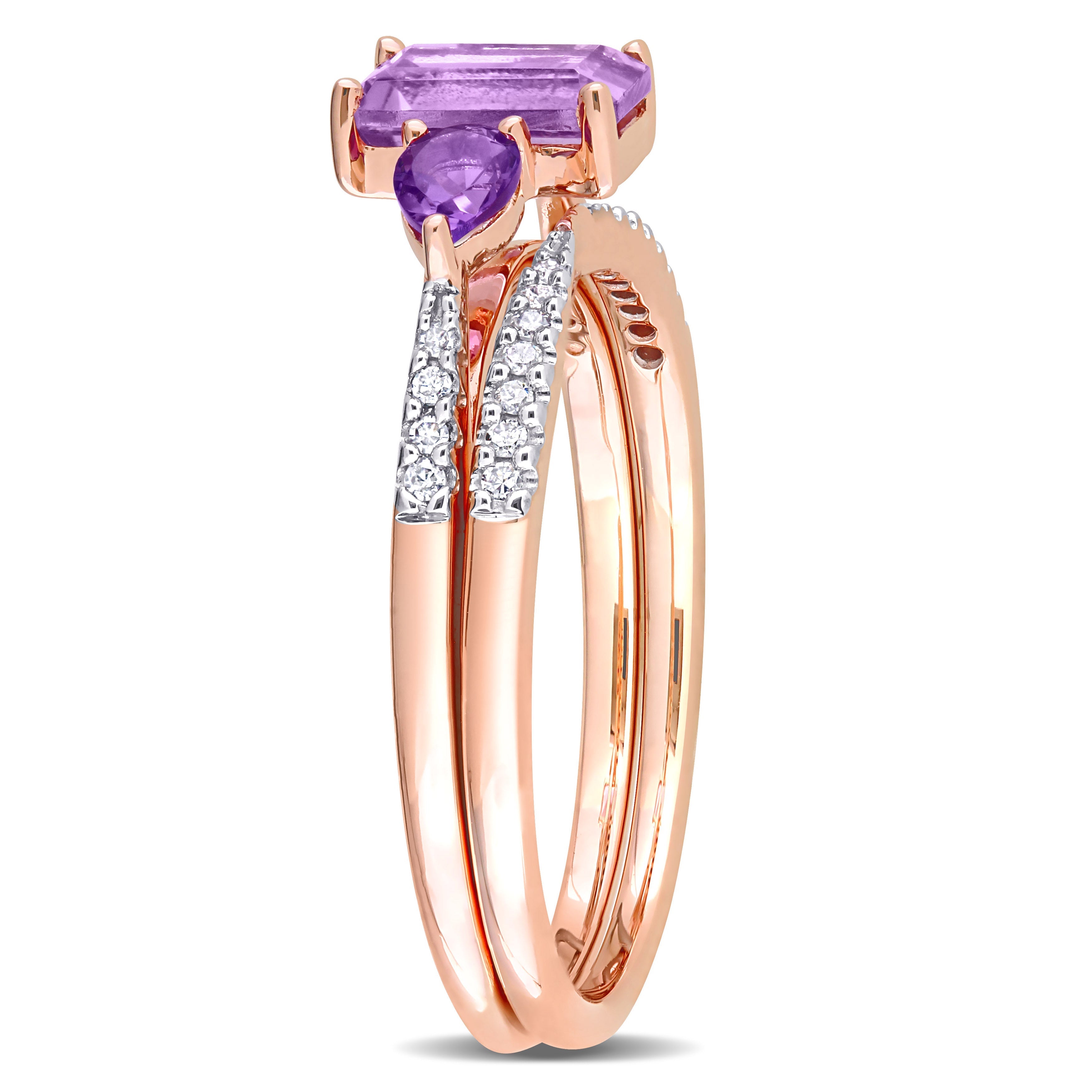  Studio Works 1 1/5 CT TGW Rose de France, African-Amethyst and 1/10 CT TW Diamond 10K Rose Gold Bridal Ring Set - Purple - Bonton