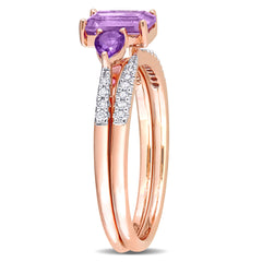 1 1/5 CT TGW Rose de France, African-Amethyst and 1/10 CT TW Diamond 10K Rose Gold Bridal Ring Set