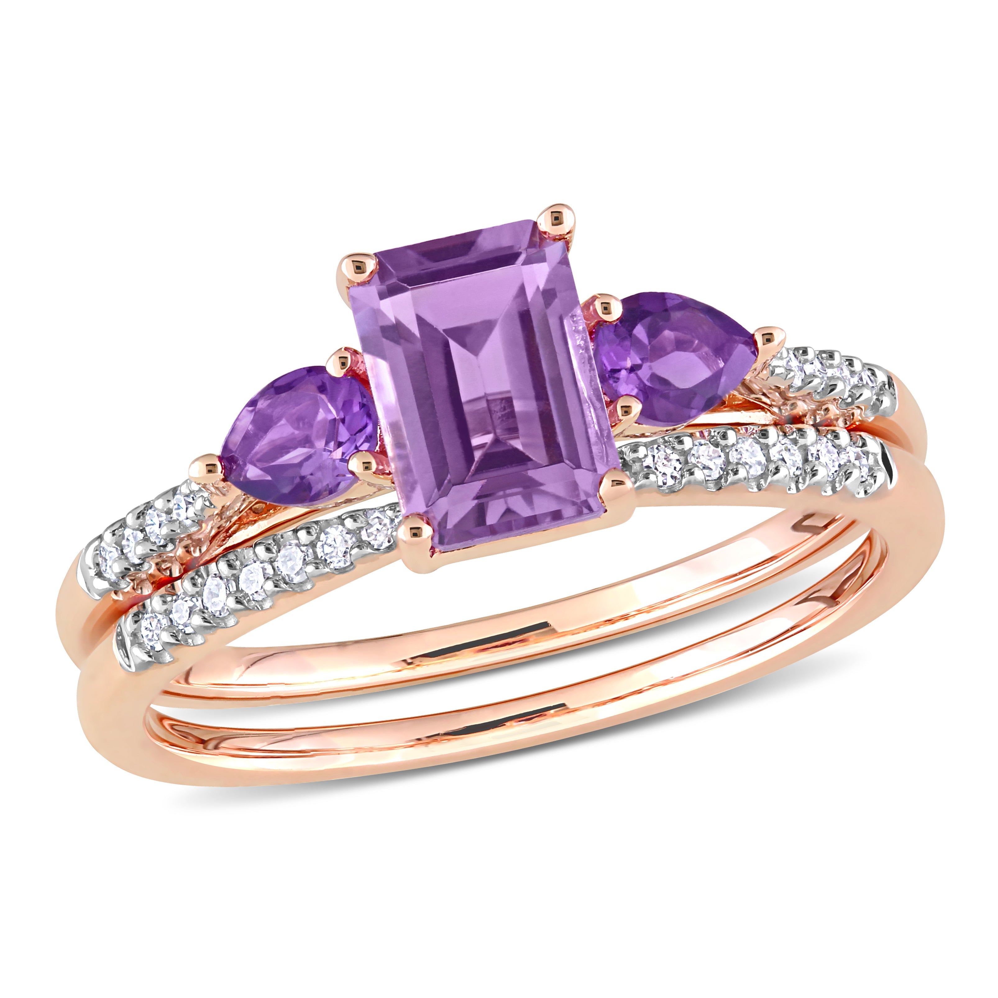  Studio Works 1 1/5 CT TGW Rose de France, African-Amethyst and 1/10 CT TW Diamond 10K Rose Gold Bridal Ring Set - Purple - Bonton