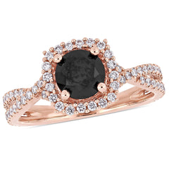 1 1/2 CT TW Black and White Diamond 14k Pink Gold Engagement Ring