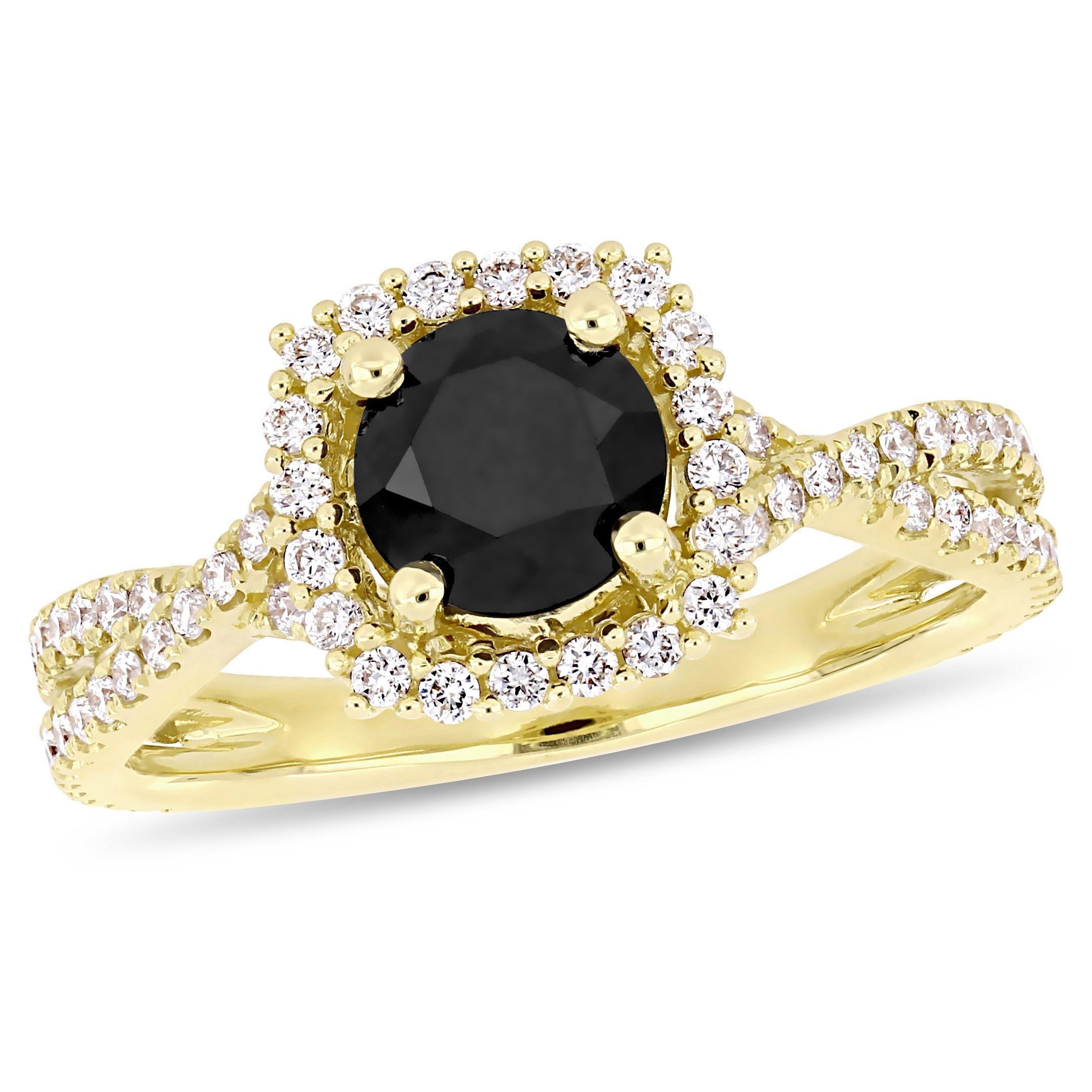  Studio Works 1 1/2 CT TW Black and White Diamond 14k Yellow Gold Engagement Ring - Black/Yellow - Bonton