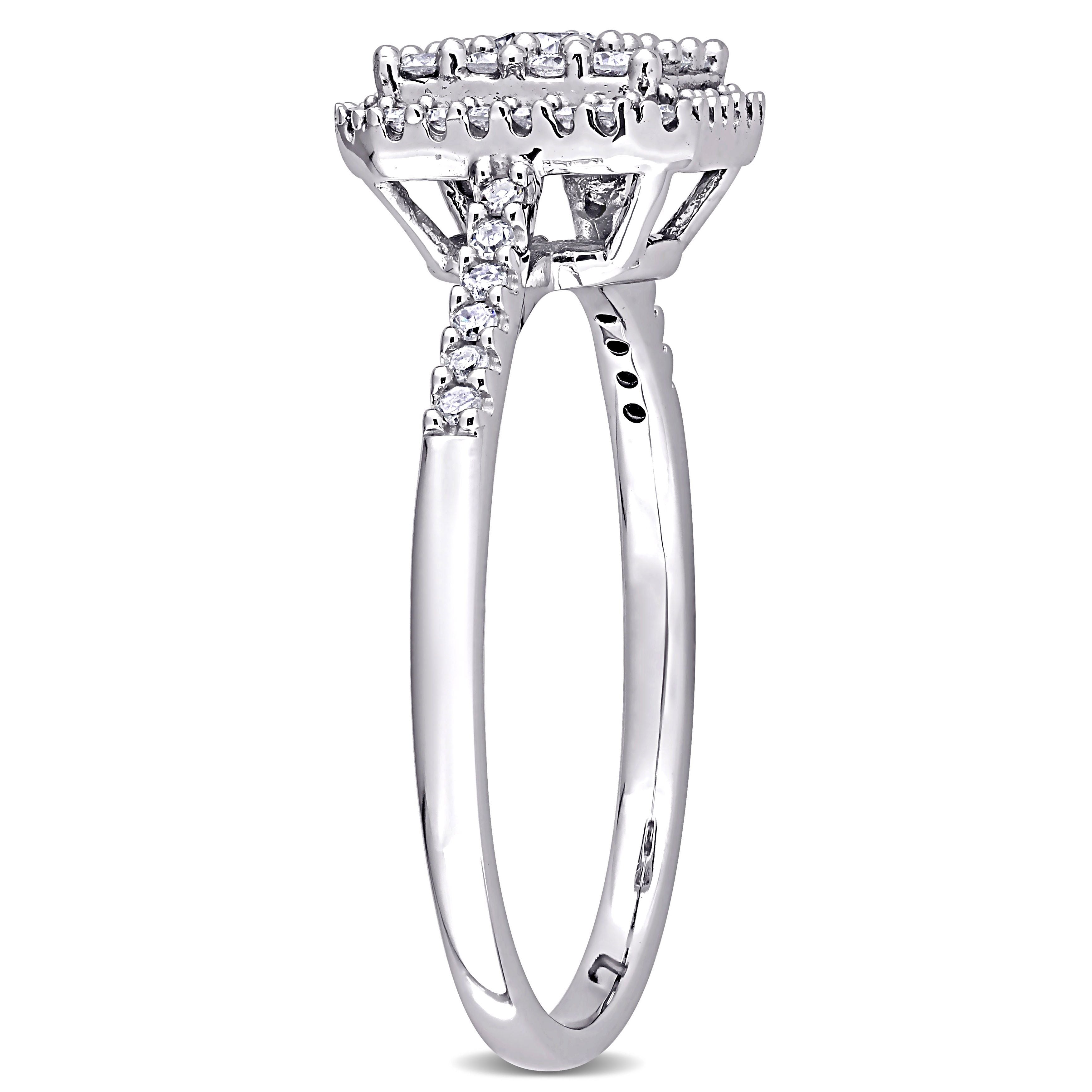  Studio Works 1/2 CT TW Round Diamond 10K White Gold Composite Square Halo Engagement Ring - White - Bonton