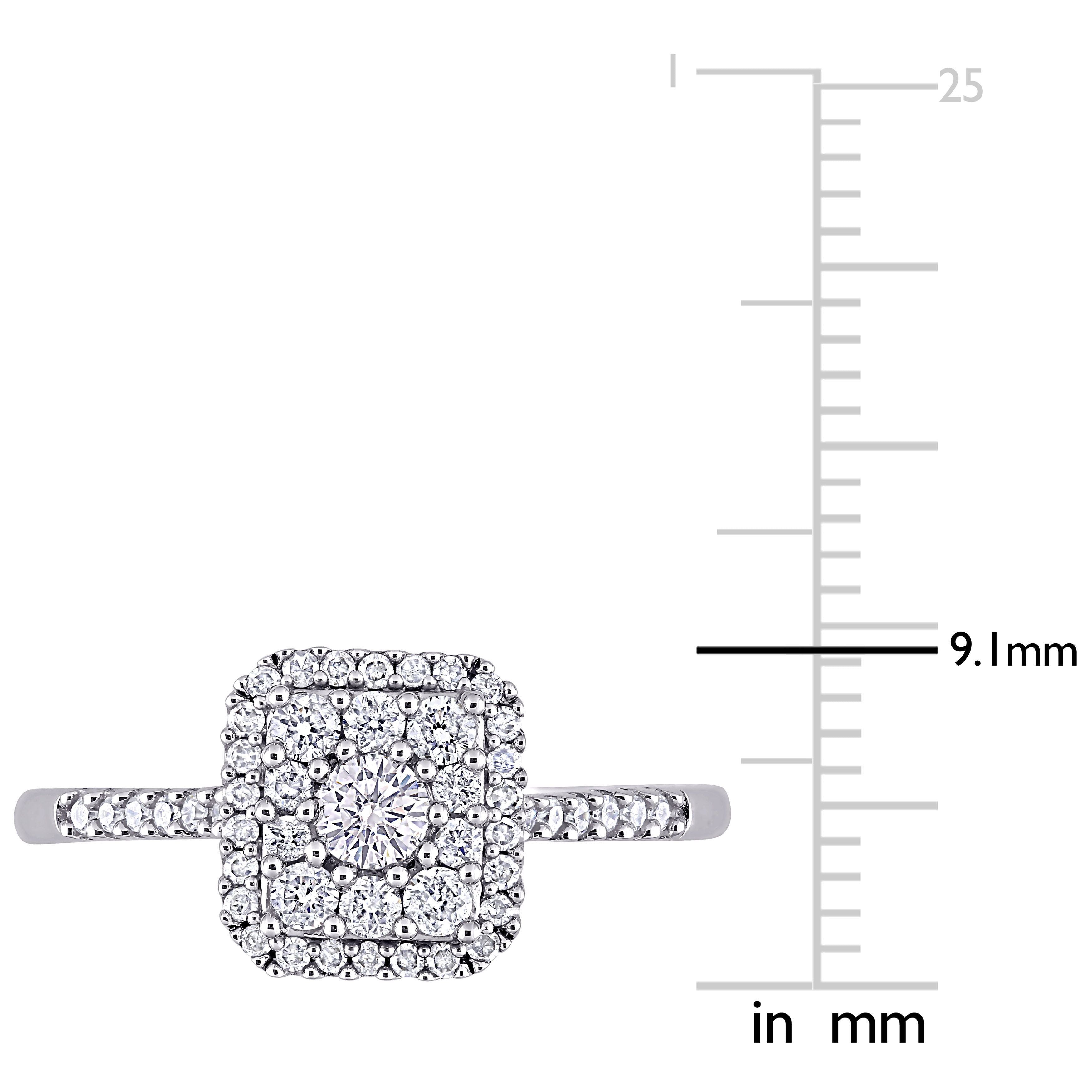  Studio Works 1/2 CT TW Round Diamond 10K White Gold Composite Square Halo Engagement Ring - White - Bonton