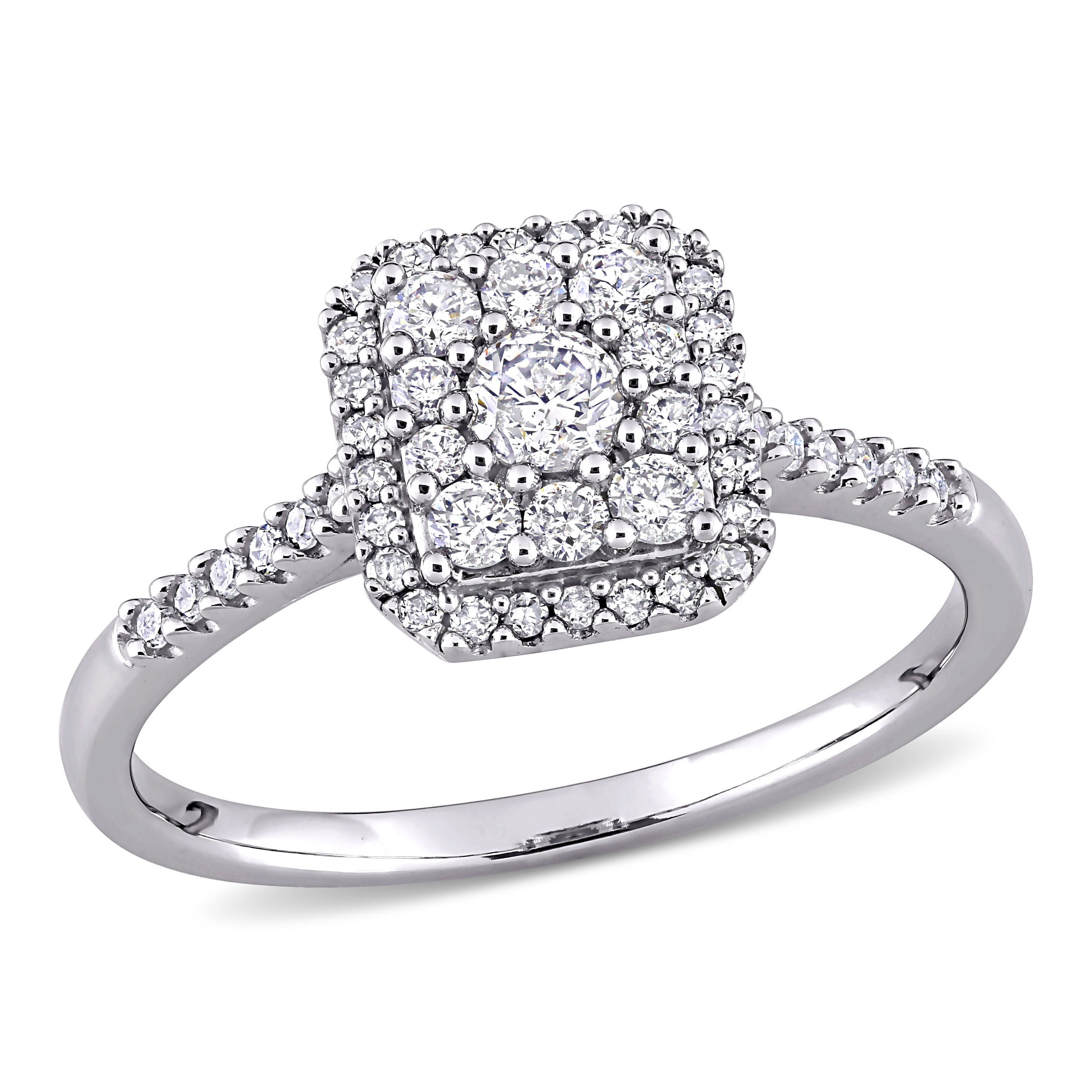  Studio Works 1/2 CT TW Round Diamond 10K White Gold Composite Square Halo Engagement Ring - White - Bonton