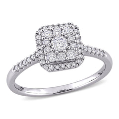 1/2 CT TW Round Diamond 10K White Gold Composite Square Halo Engagement Ring