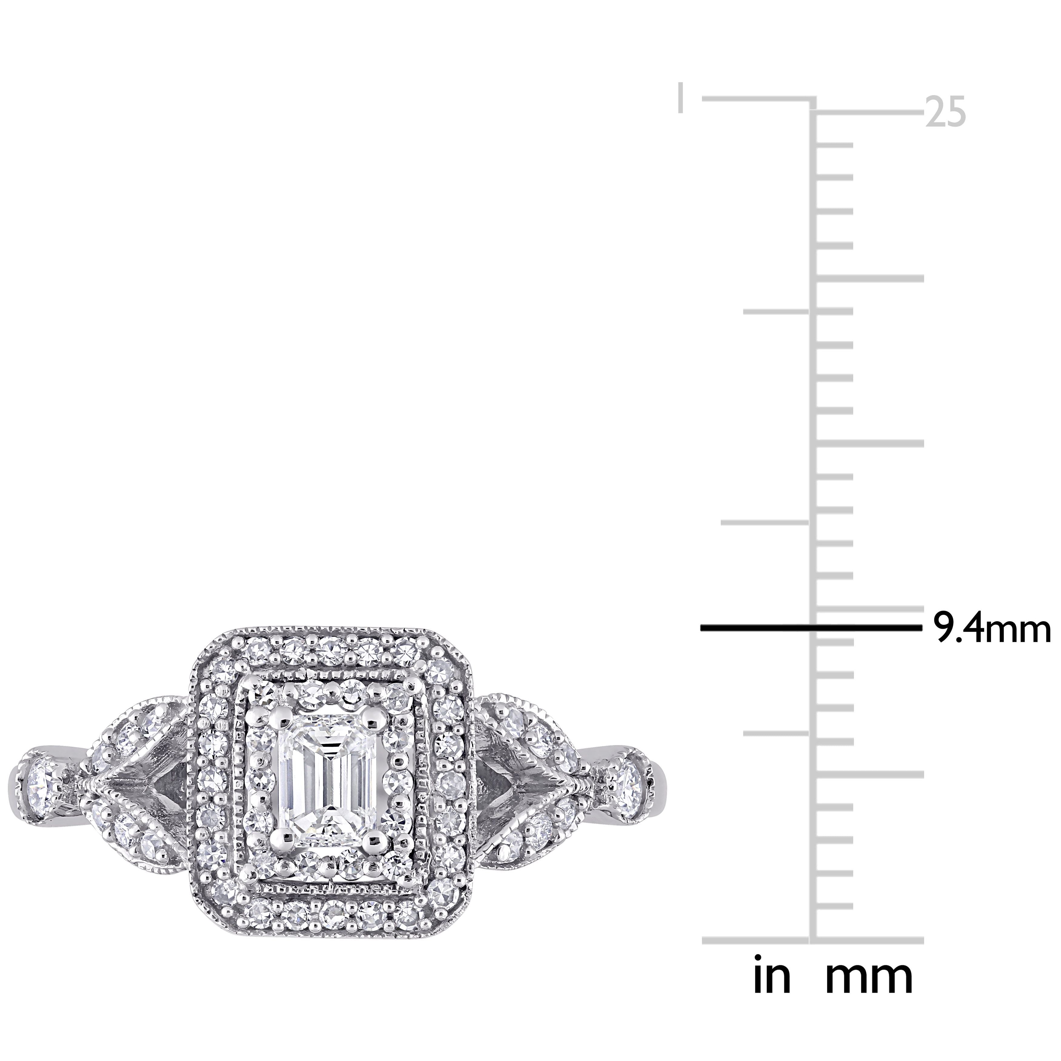  Studio Works 1/2 CT TW Emerald and Round Diamond 10K White Gold Vintage Double Halo Ring - White - Bonton