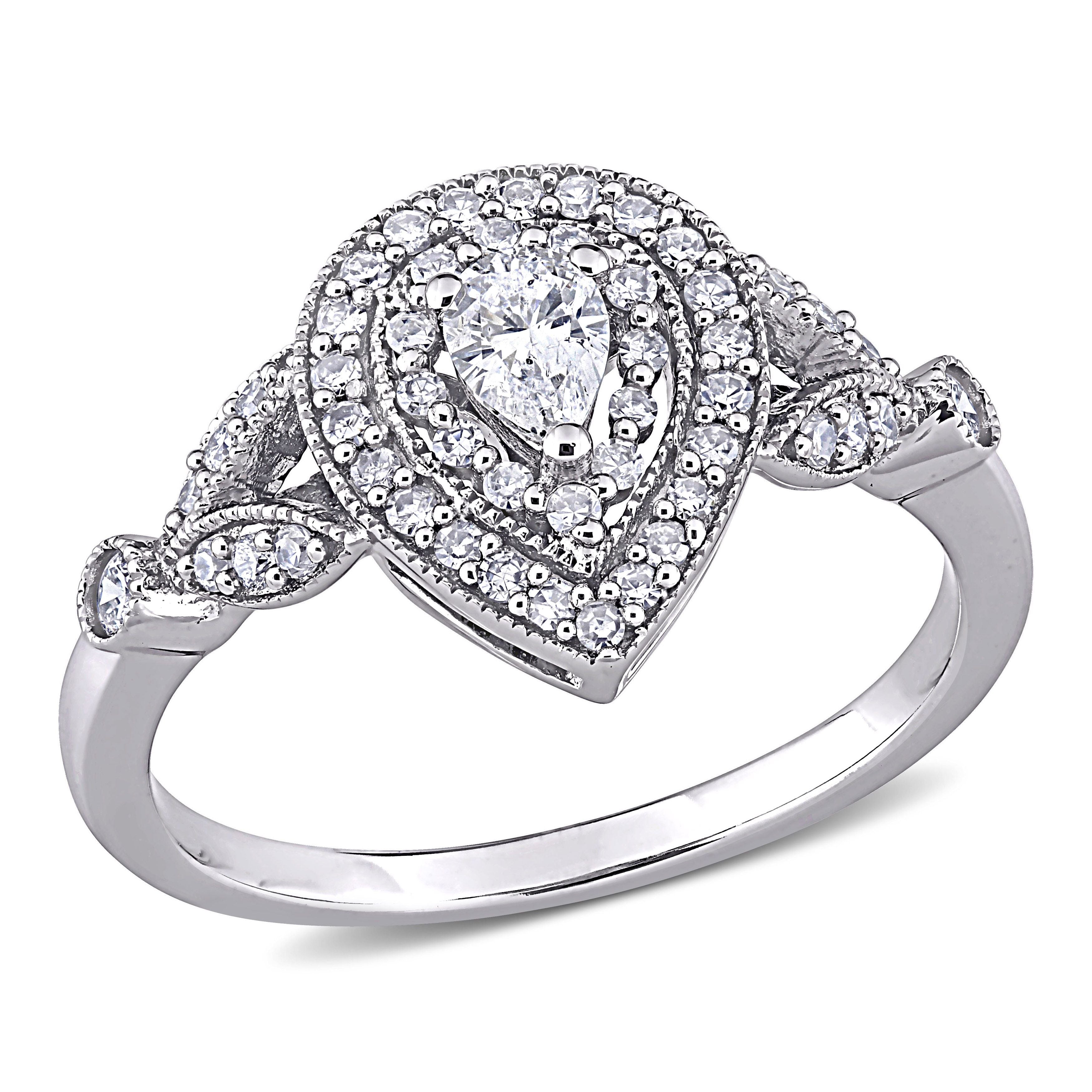  Studio Works 1/2 CT TW Pear and Round Diamond 10K White Gold Engagement Ring - White - Bonton