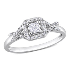 1/3 CT TW Square Diamond 10K White Crossover Ring