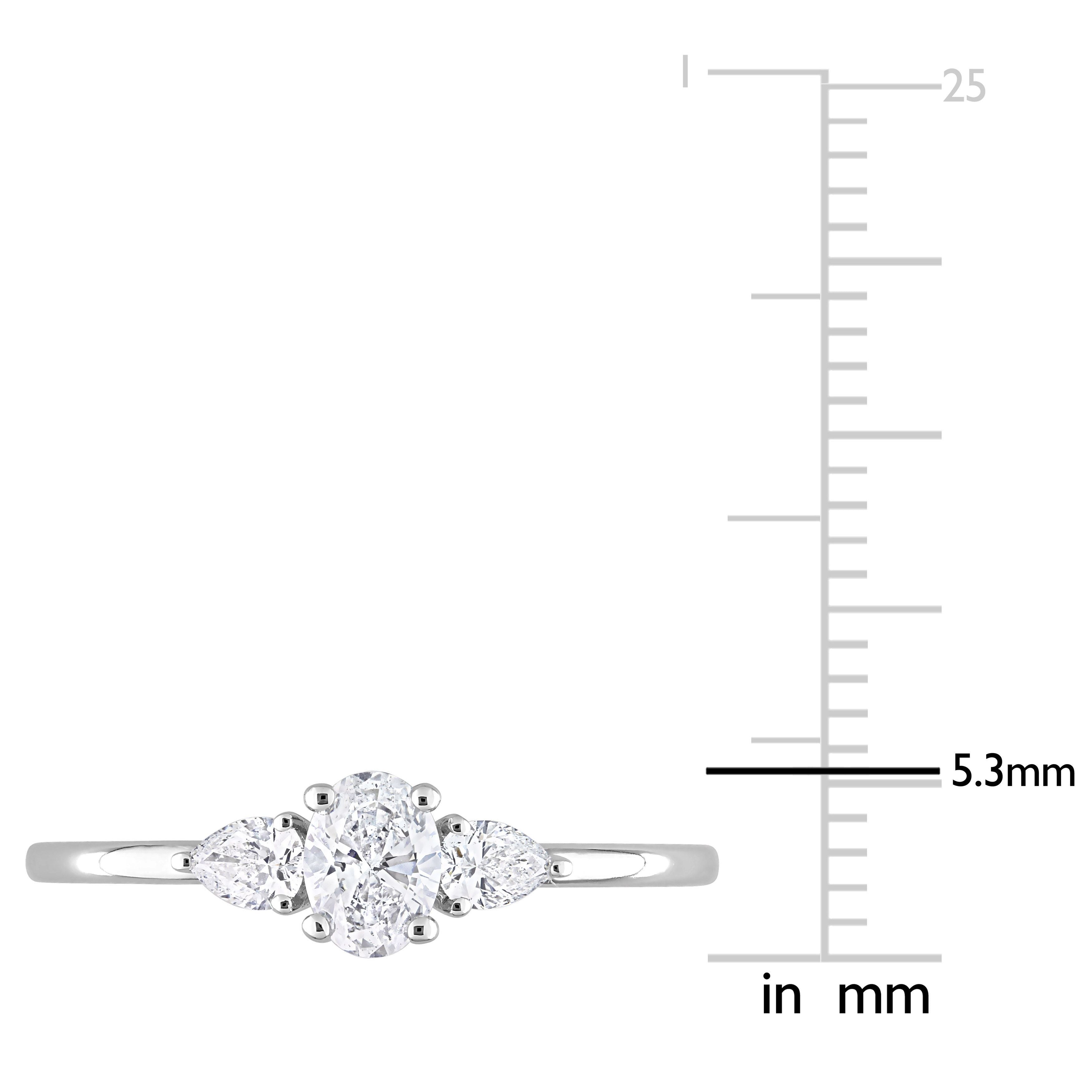  Studio Works 1/2 CT TW 3-stone Oval and Pear Diamond 14K White Gold Engagement Ring - White - Bonton