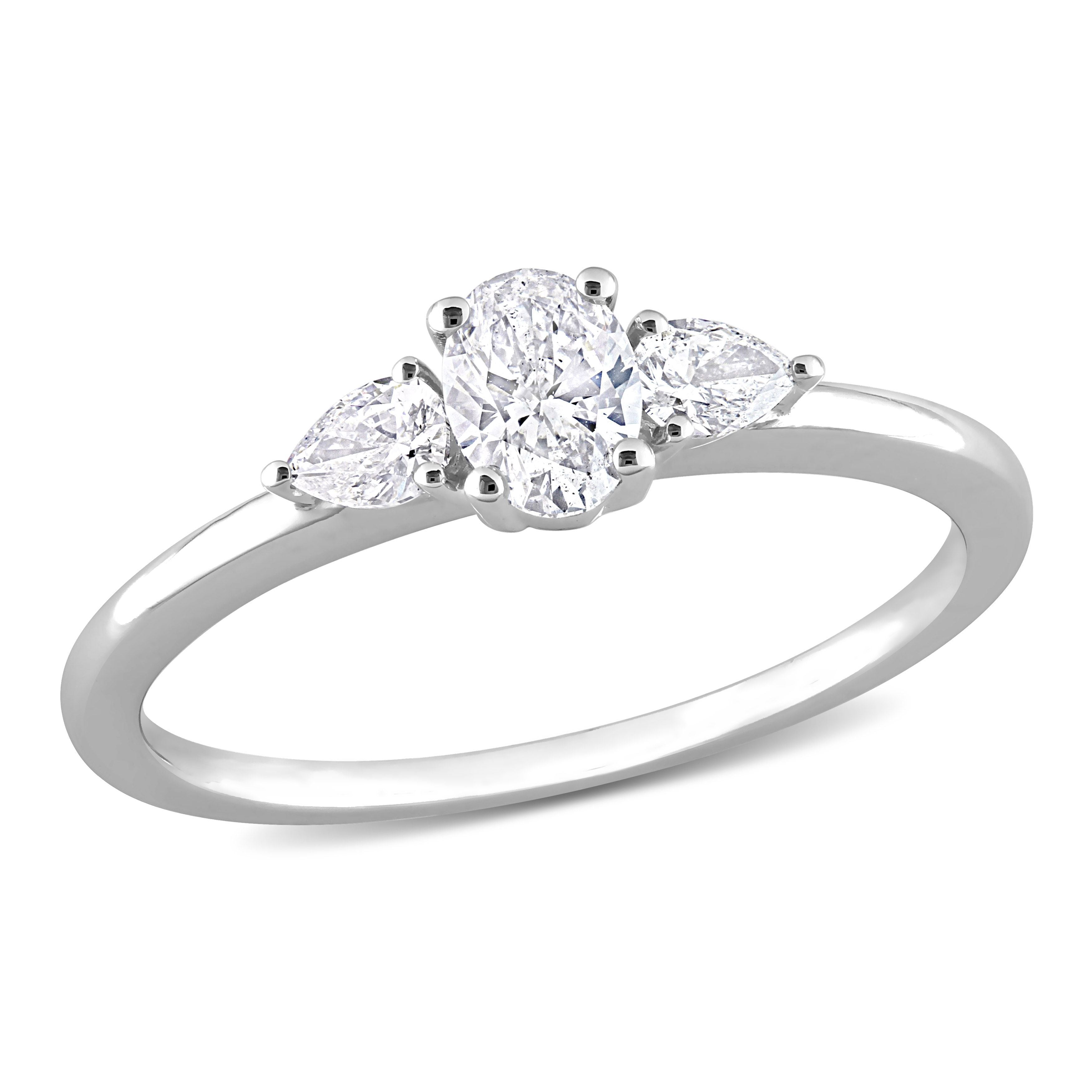  Studio Works 1/2 CT TW 3-stone Oval and Pear Diamond 14K White Gold Engagement Ring - White - Bonton