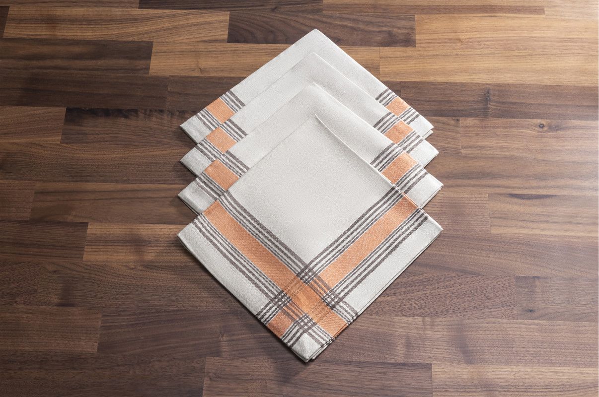  French Home Boulevard Linen Napkins Set of 6 - Tan/Terracota/Chocolate - Bonton