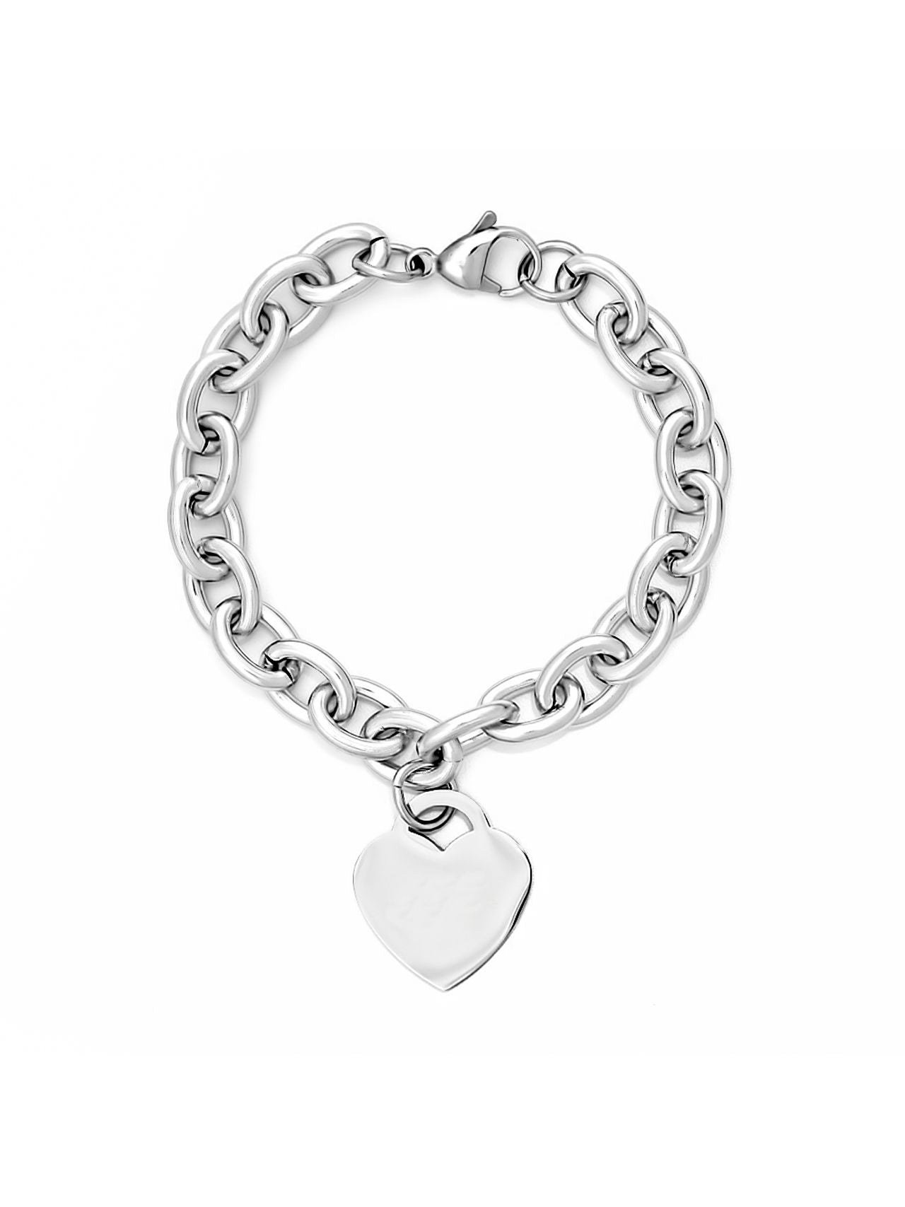  Relativity Stainless Steel Heart Tag Bracelet - Silver - Bonton