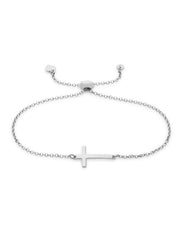 Sterling Silver Horizontal Cross Bolo Bracelet