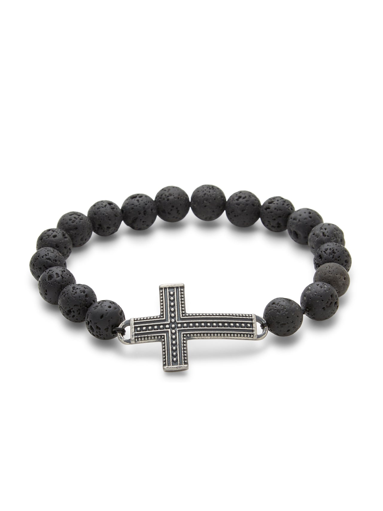  Kenneth Roberts Men's Cross Lava Rock  Bead Bracelet - Black - Bonton