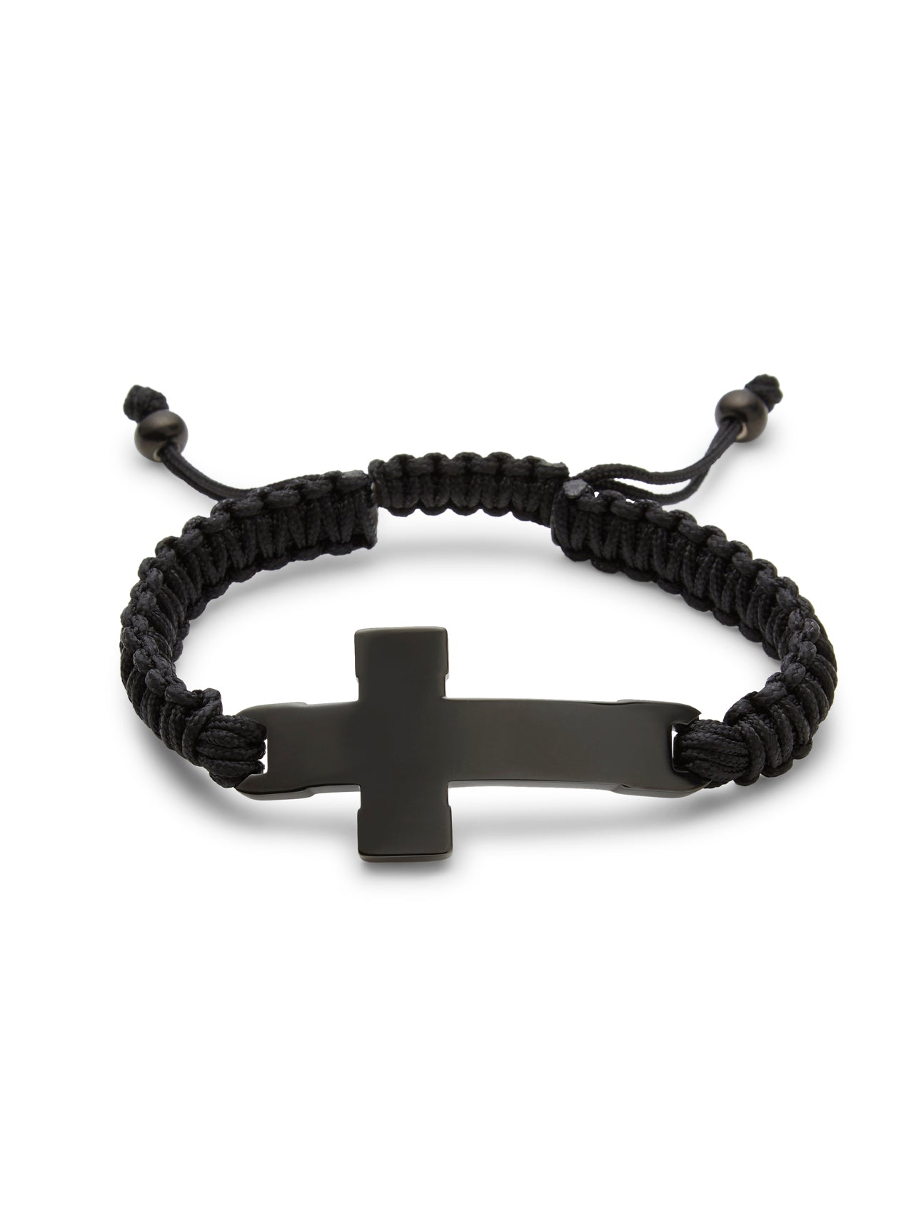  Kenneth Roberts Men's Adjustable Black Stainless Steel Cross Bracelet - Black - Bonton