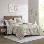 Maddox 3 Piece Striated Cationic Dyed Oversized Duvet Cover Set with Pleats Natural