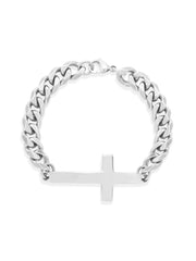 Men's Stainless Steel Horizontal Cross ID Bracelet