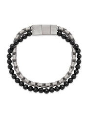 Men's Chain and Black Agate Bead Bracelet