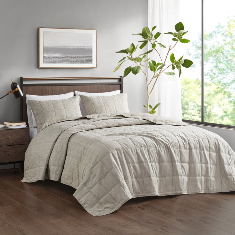 Guthrie 3 Piece Striated Cationic Dyed Oversized Quilt Set Natural