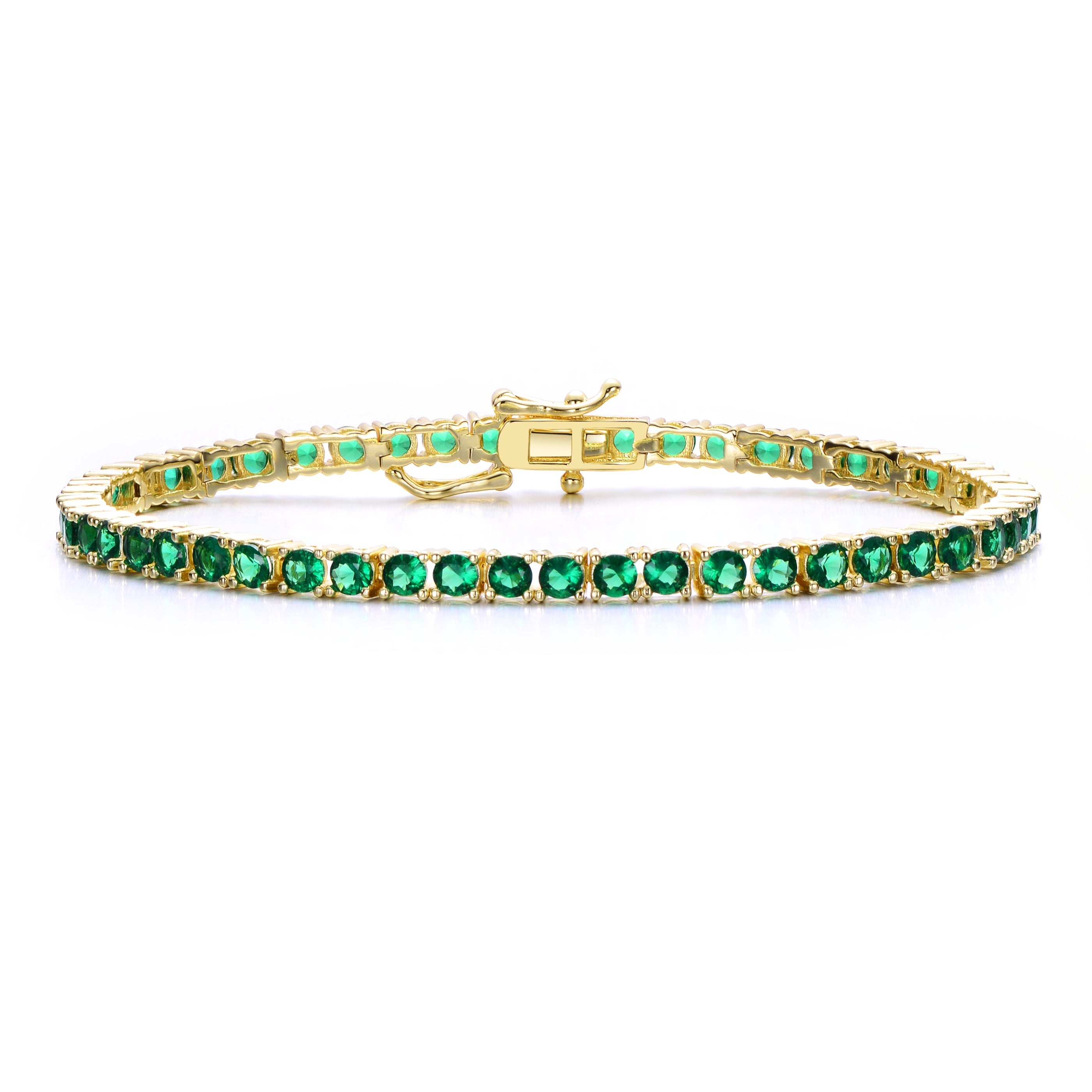  Rachel Glauber 3mm Sterling Silver 14k Yellow Gold Plated Tennis Bracelet With Colored Cubic Zirconia - Green - Bonton