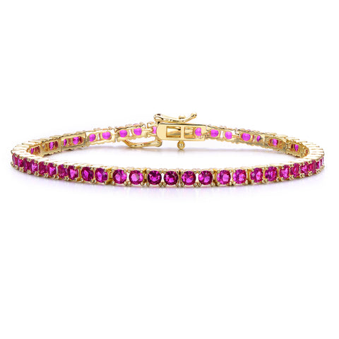 3mm Sterling Silver 14k Yellow Gold Plated Tennis Bracelet With Colored Cubic Zirconia