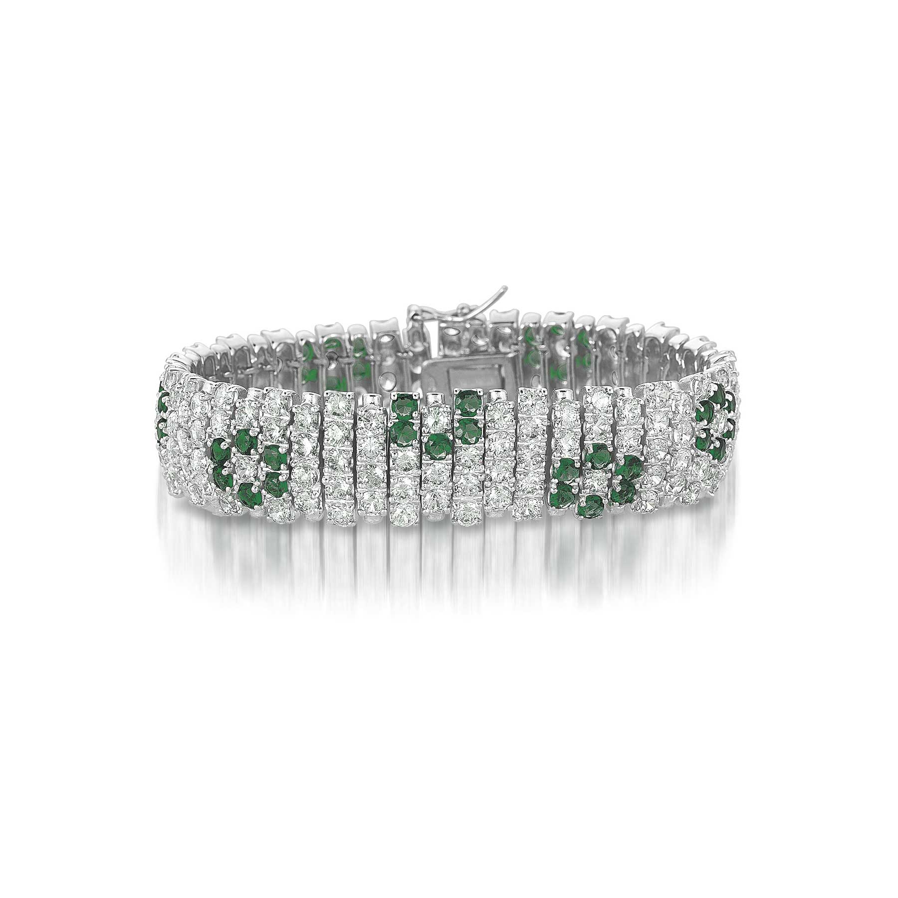  Genevive Cubic Zirconia Sterling Silver White Gold Plated Wide Elegant Bracelet - Silver - Bonton