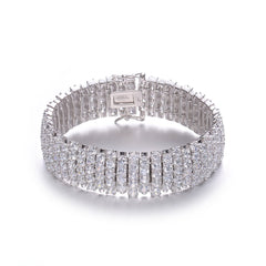 Cubic Zirconia Sterling Silver White Gold Plated Wide Elegant Bracelet