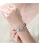Men's Sterling Silver White Gold Plated with Iced Out Cubic Zirconia Mixed Cuban Chain Bracelet