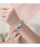 Men's Sterling Silver White Gold Plated with Iced Out Cubic Zirconia Braided Cuban Chain Bracelet