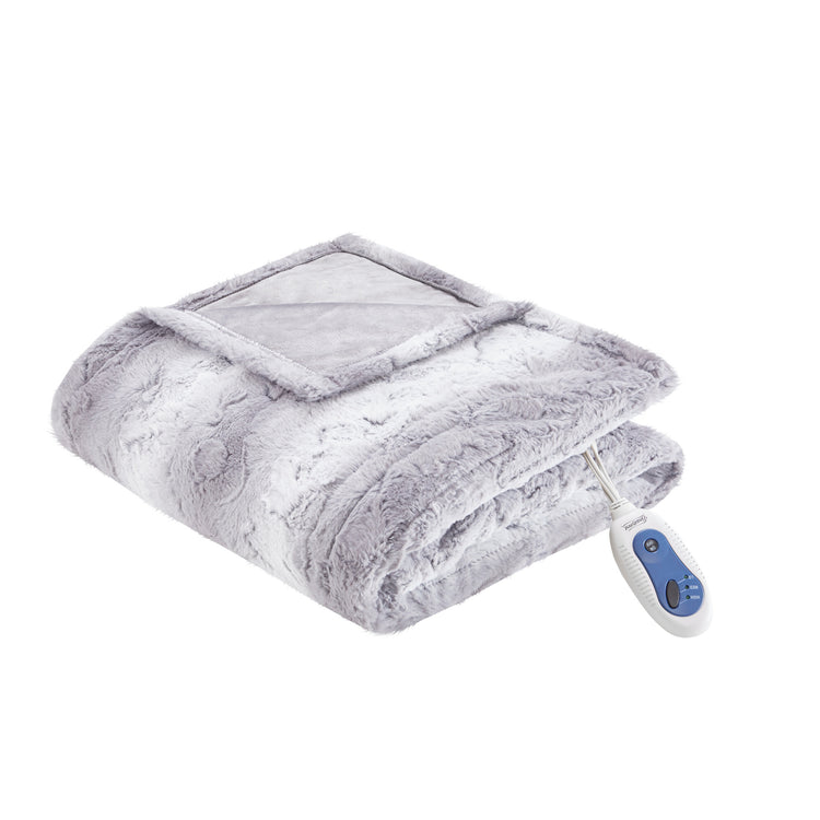 Marselle Oversized Faux Fur Heated Throw Grey