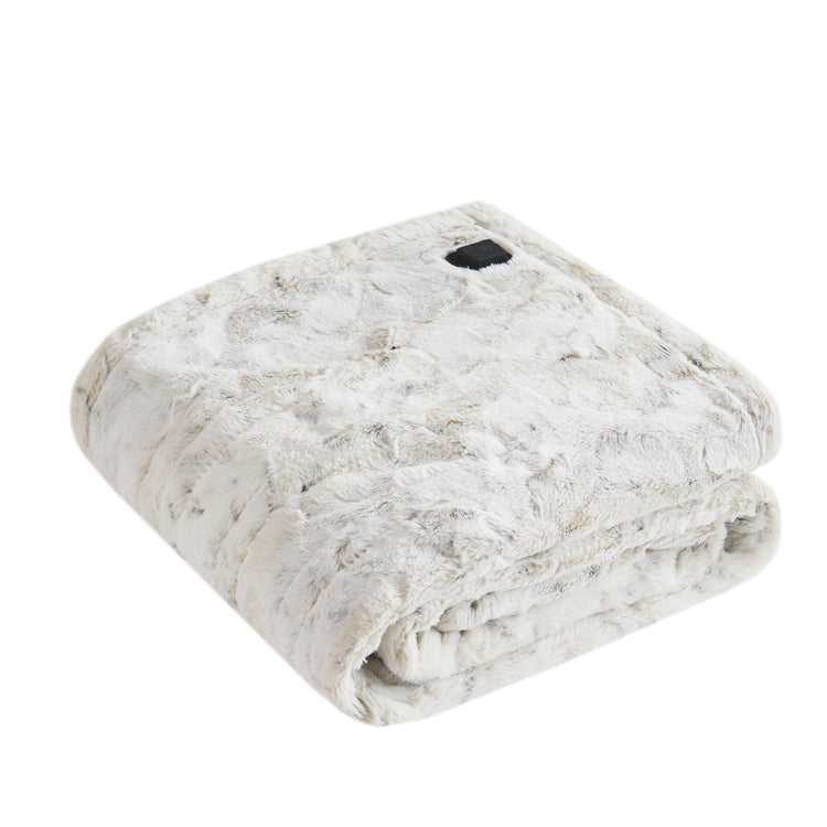 Marselle Faux Fur Heated Wrap with Built-in Controller Snow Leopard