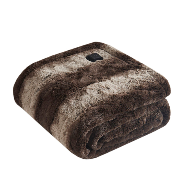 Marselle Faux Fur Heated Wrap with Built-in Controller Brown
