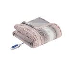 Marselle Oversized Faux Fur Heated Throw Blush & Grey